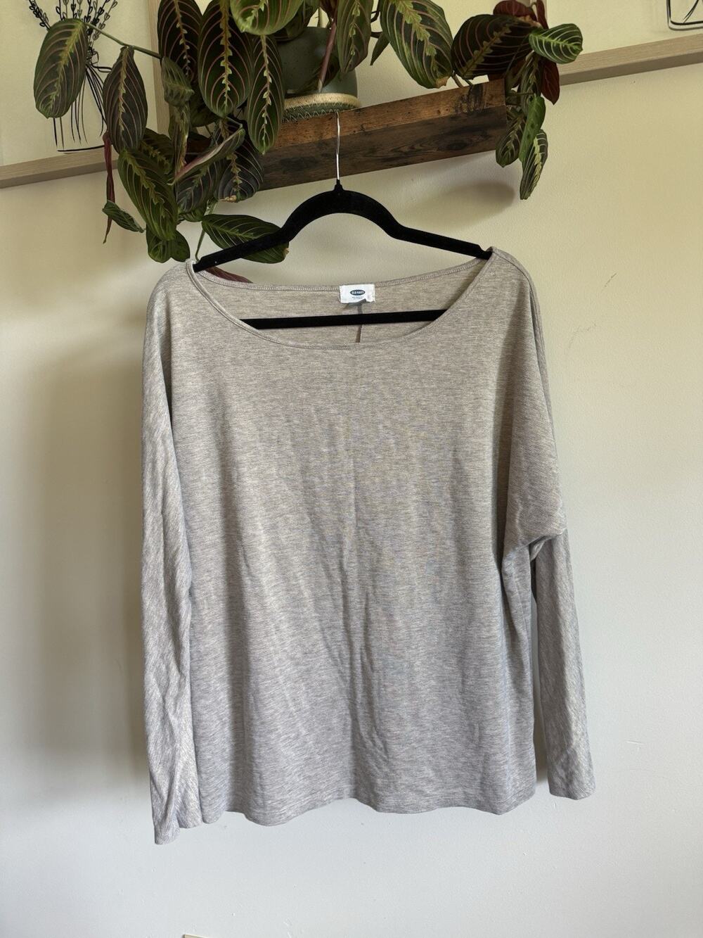 Old Navy Heather Gray Long Sleeve Tee Scoop Neck Slouchy Fit Size L